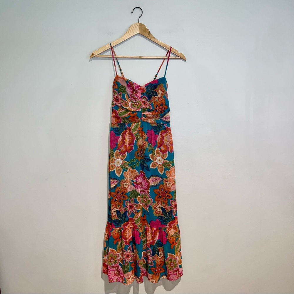 City Studio Floral Ruffle Midi Dress Sz XS